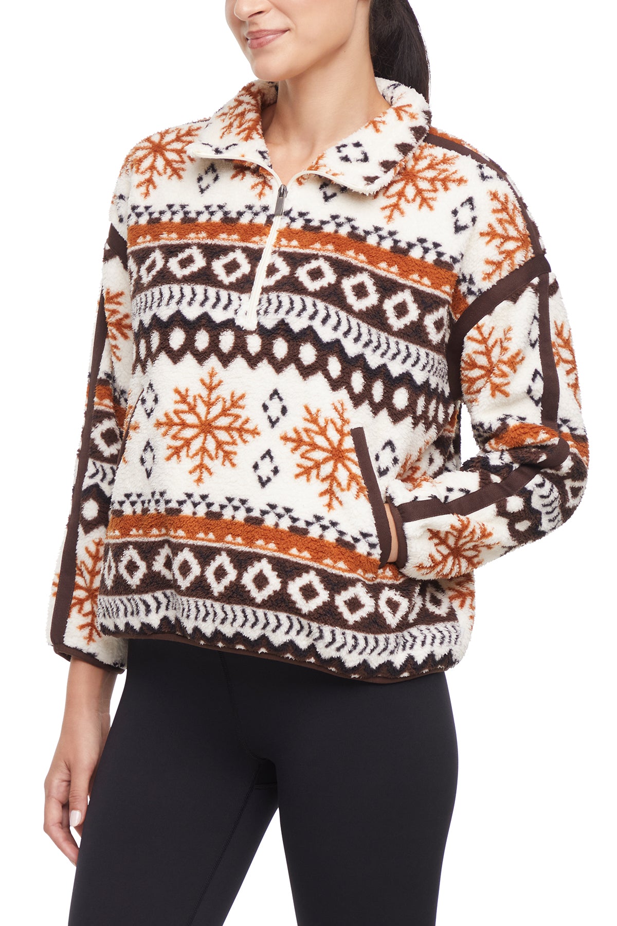 Caliste 1/4 Zip Sherpa Pullover, front view, showing visible design features and texture of the soft knit fabric..