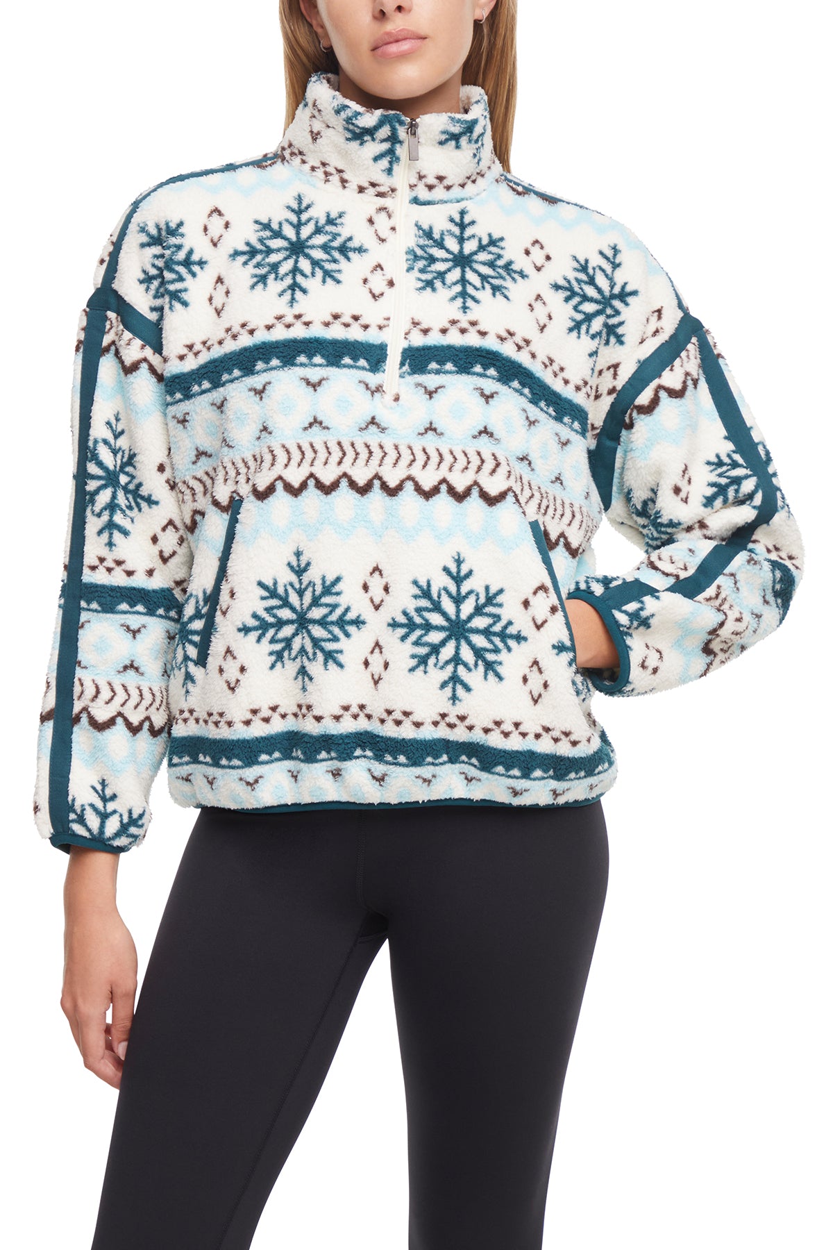 Caliste 1/4 Zip Sherpa Pullover, alternate angle view, showing visible design features and texture of the soft knit fabric..