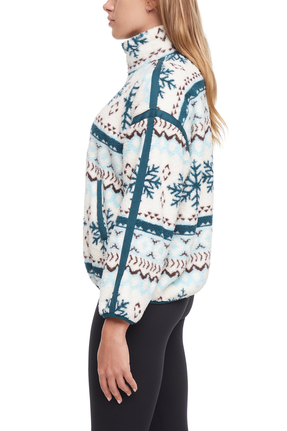 Caliste 1/4 Zip Sherpa Pullover, alternate angle view, showing visible design features and texture of the soft knit fabric..