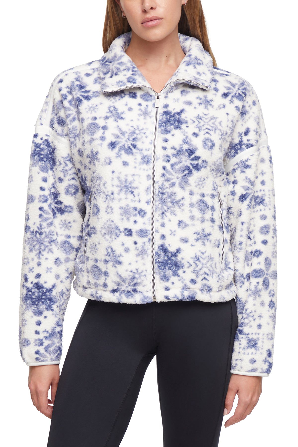 Blair Sherpa Jacket, close-up view of fabric and stitching, showing visible design features and texture of the smooth woven fabric..