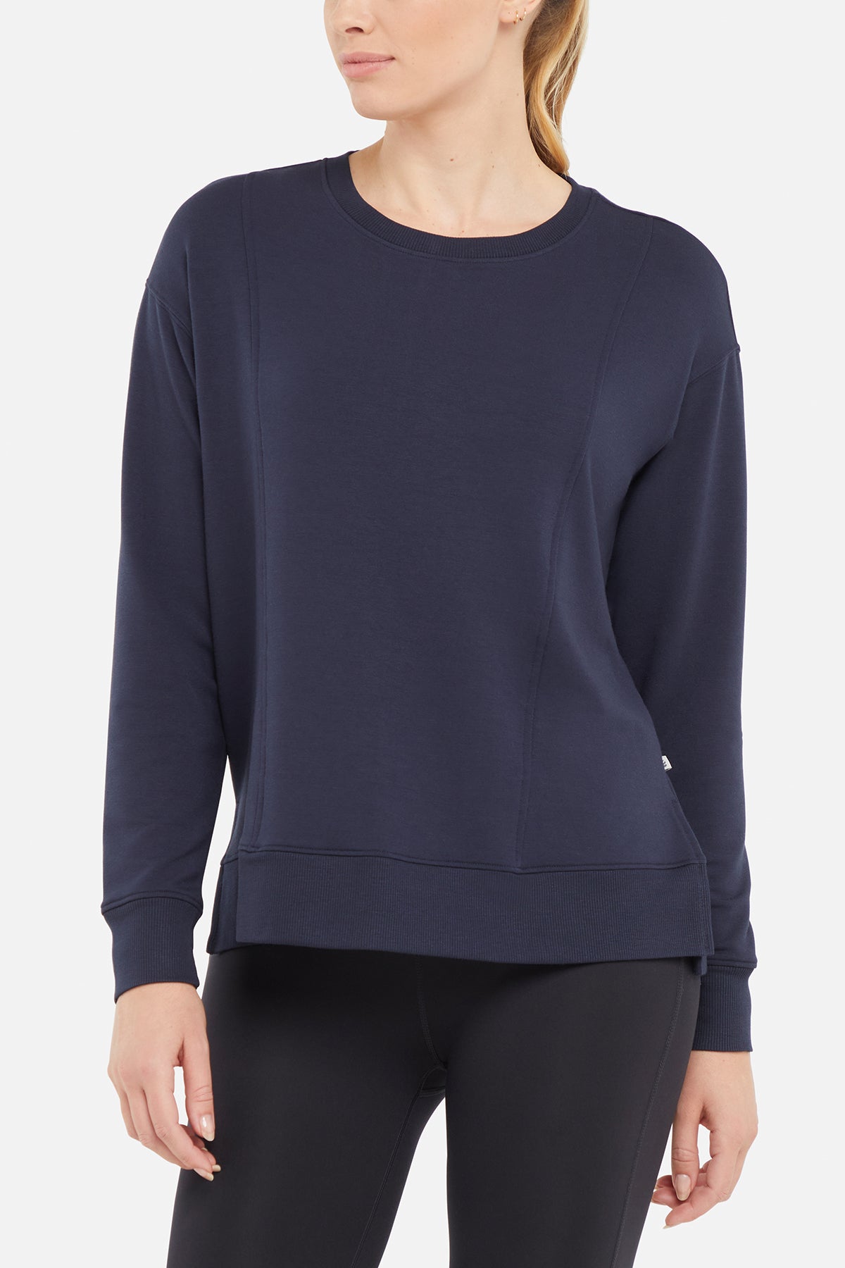 Maisha Long Sleeve Pullover, front view, showing visible design features and texture of the soft knit fabric..