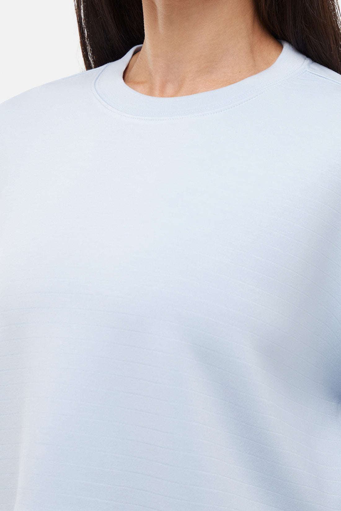 Becky Long Sleeve Crew Neck, close-up view of fabric and stitching, showing visible design features and texture of the soft knit fabric.