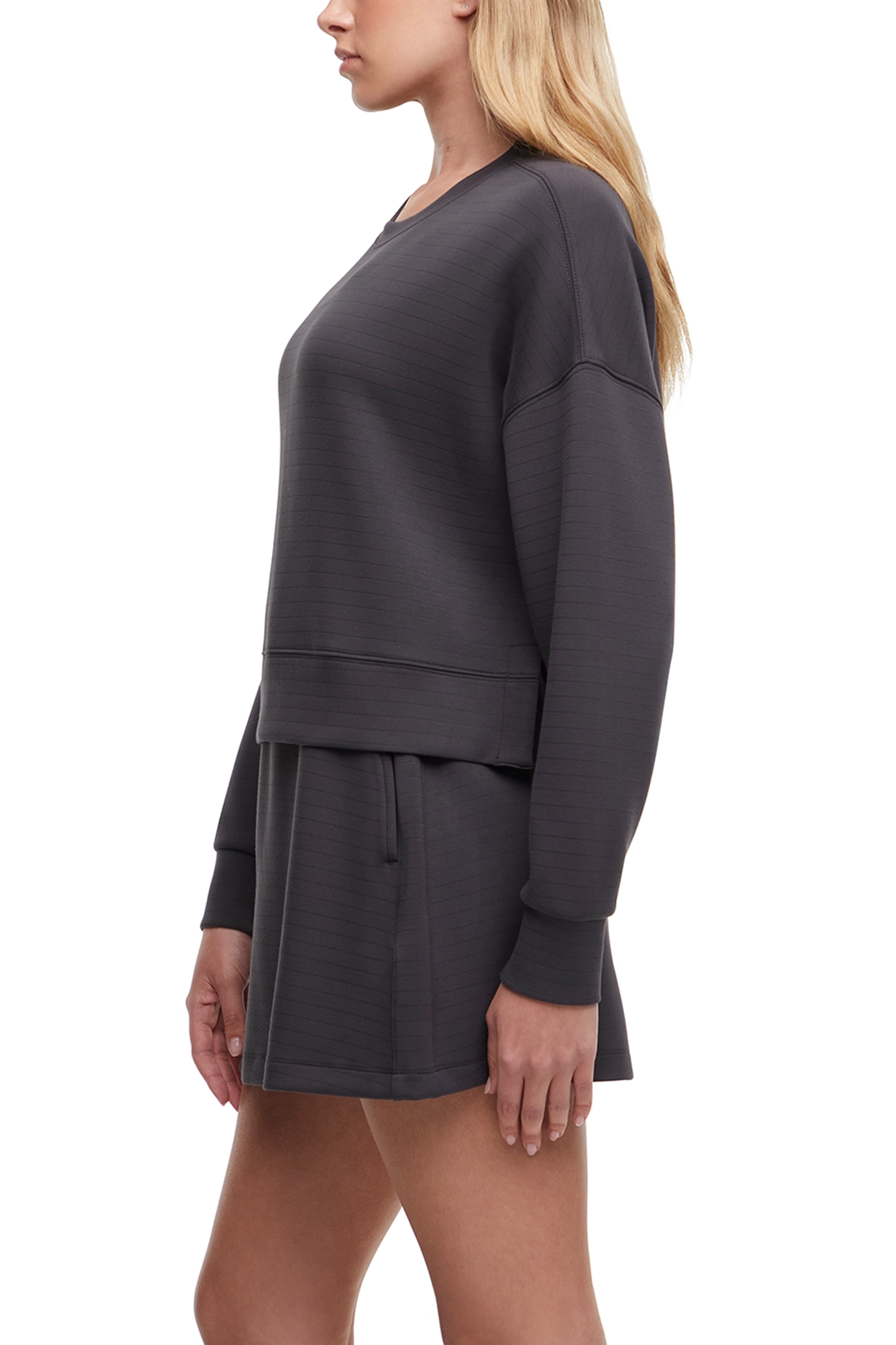 Becky Long Sleeve Crew Neck, alternate angle view, showing visible design features and texture of the soft knit fabric.