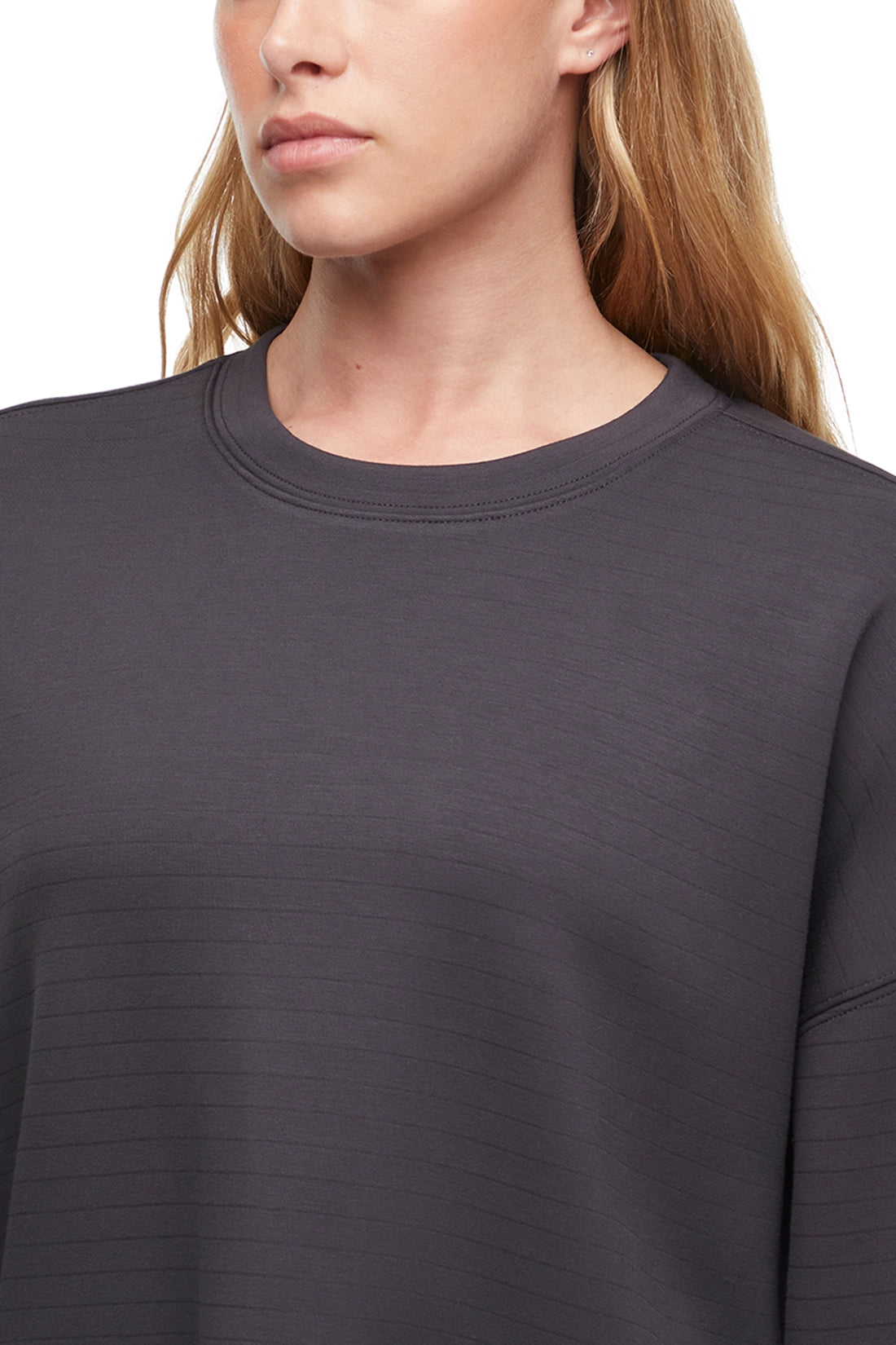 Becky Long Sleeve Crew Neck, alternate angle view, showing visible design features and texture of the soft knit fabric.