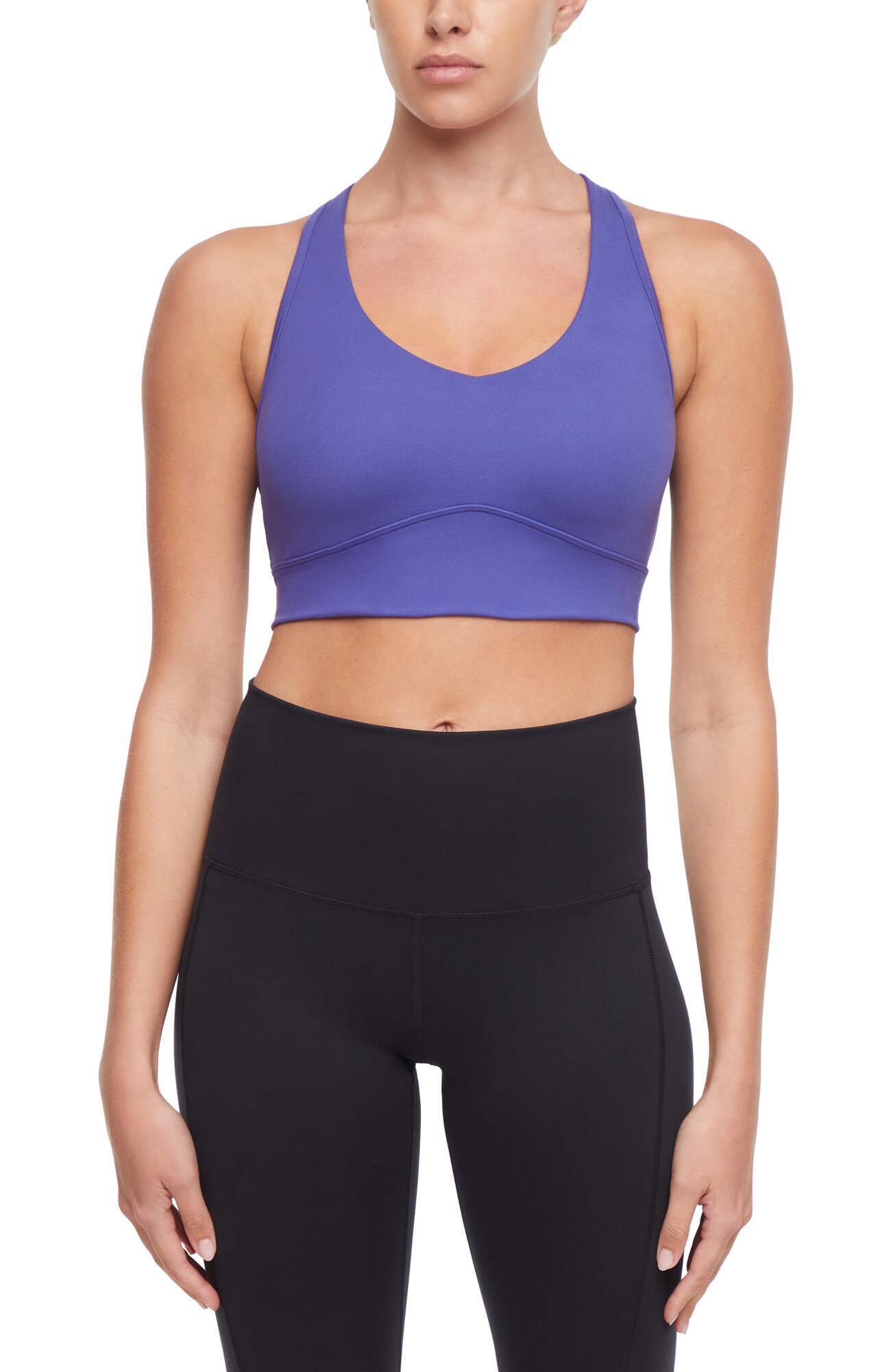 Rubina Sports Bra, alternate angle view, showing visible design features and texture of the soft knit fabric..