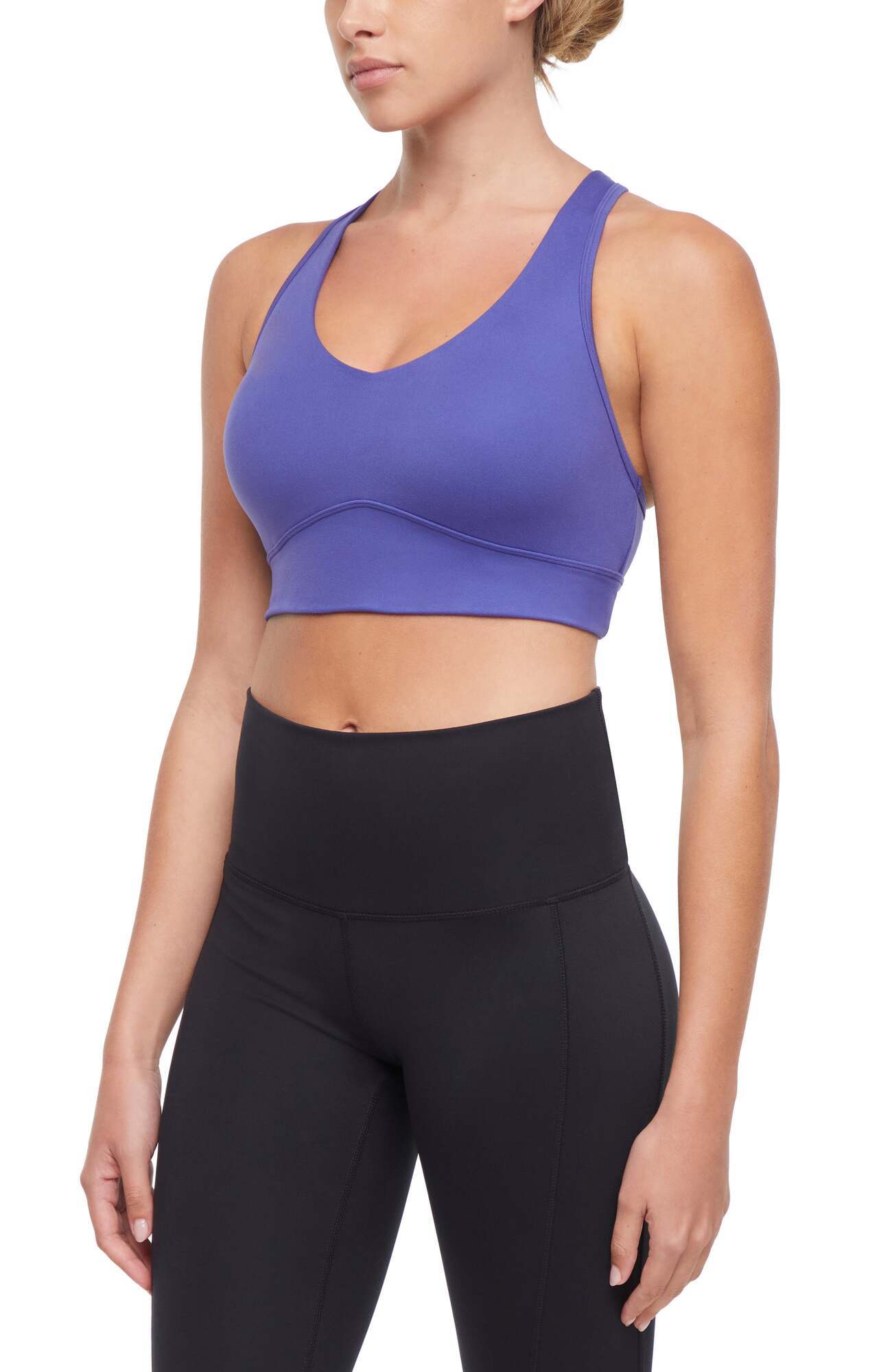 Rubina Sports Bra, alternate angle view, showing visible design features and texture of the soft knit fabric..