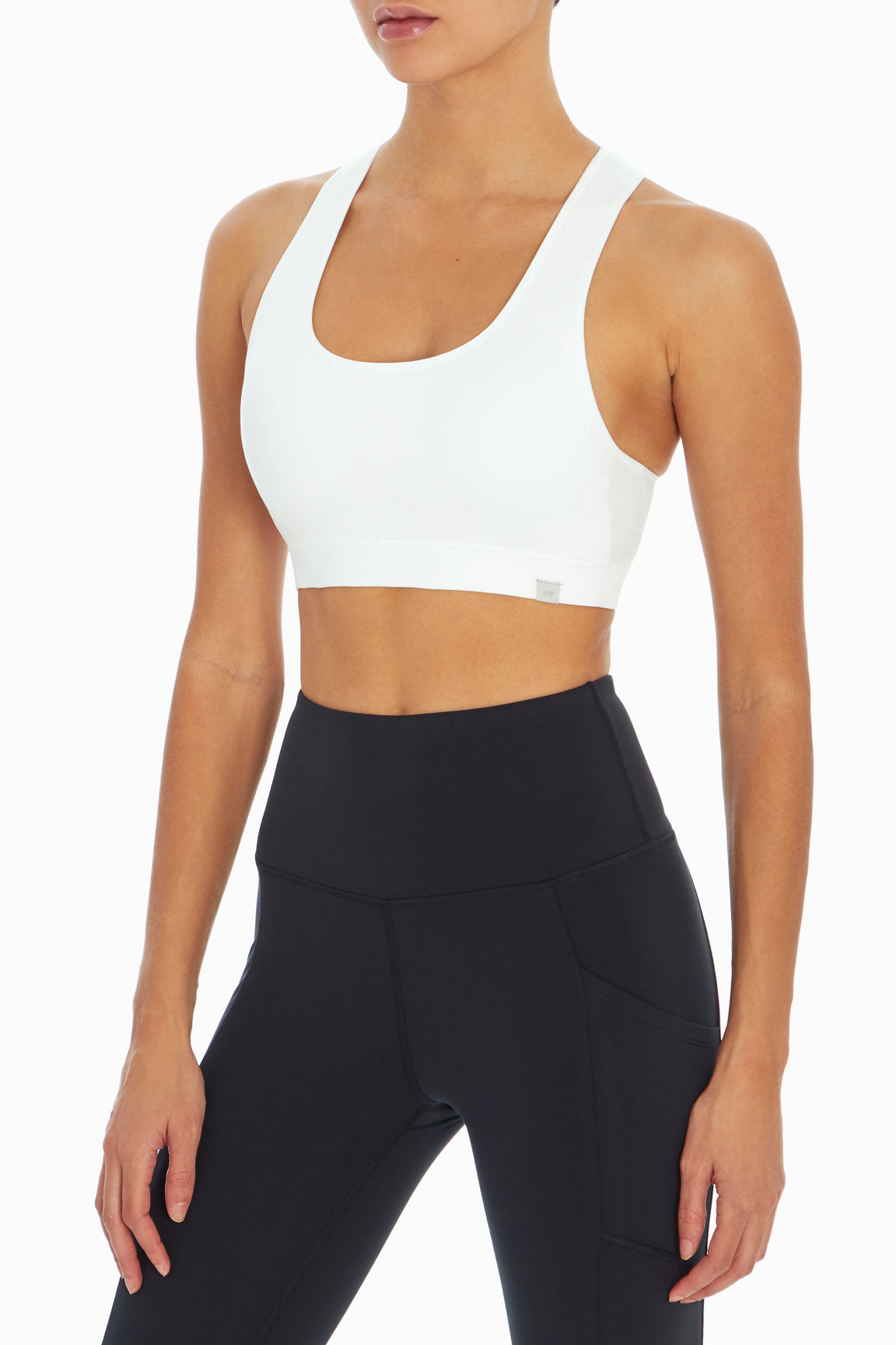 Haley Seamless Sports Bra, alternate angle view, showing visible design features and texture of the soft knit fabric..