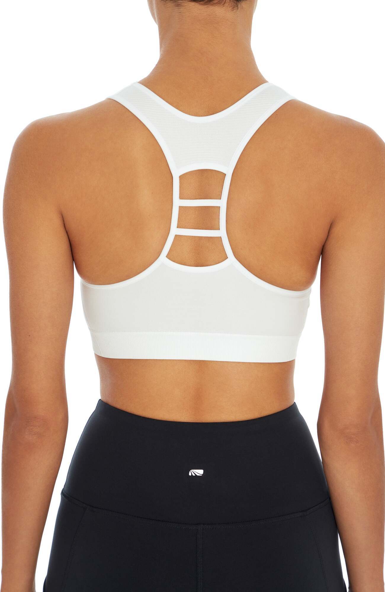Haley Seamless Sports Bra, alternate angle view, showing visible design features and texture of the soft knit fabric..