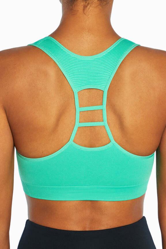 Haley Seamless Sports Bra, alternate angle view, showing visible design features and texture of the soft knit fabric..