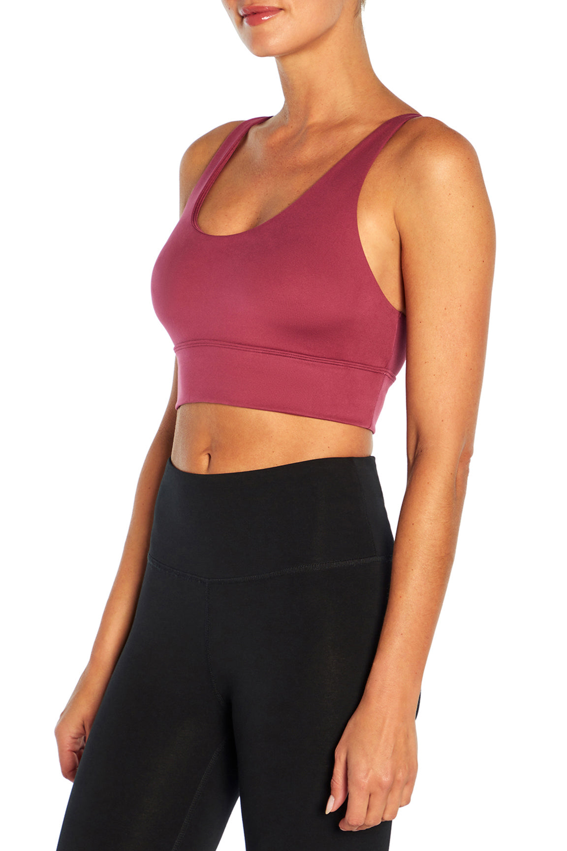 Alysha Sports Bra, alternate angle view, showing visible design features and texture of the soft knit fabric..