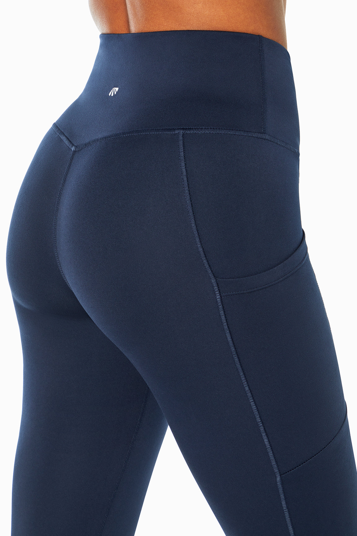Talia Side Pocket Tummy Control Legging, back view, showing visible design features and texture of the stretch knit fabric..