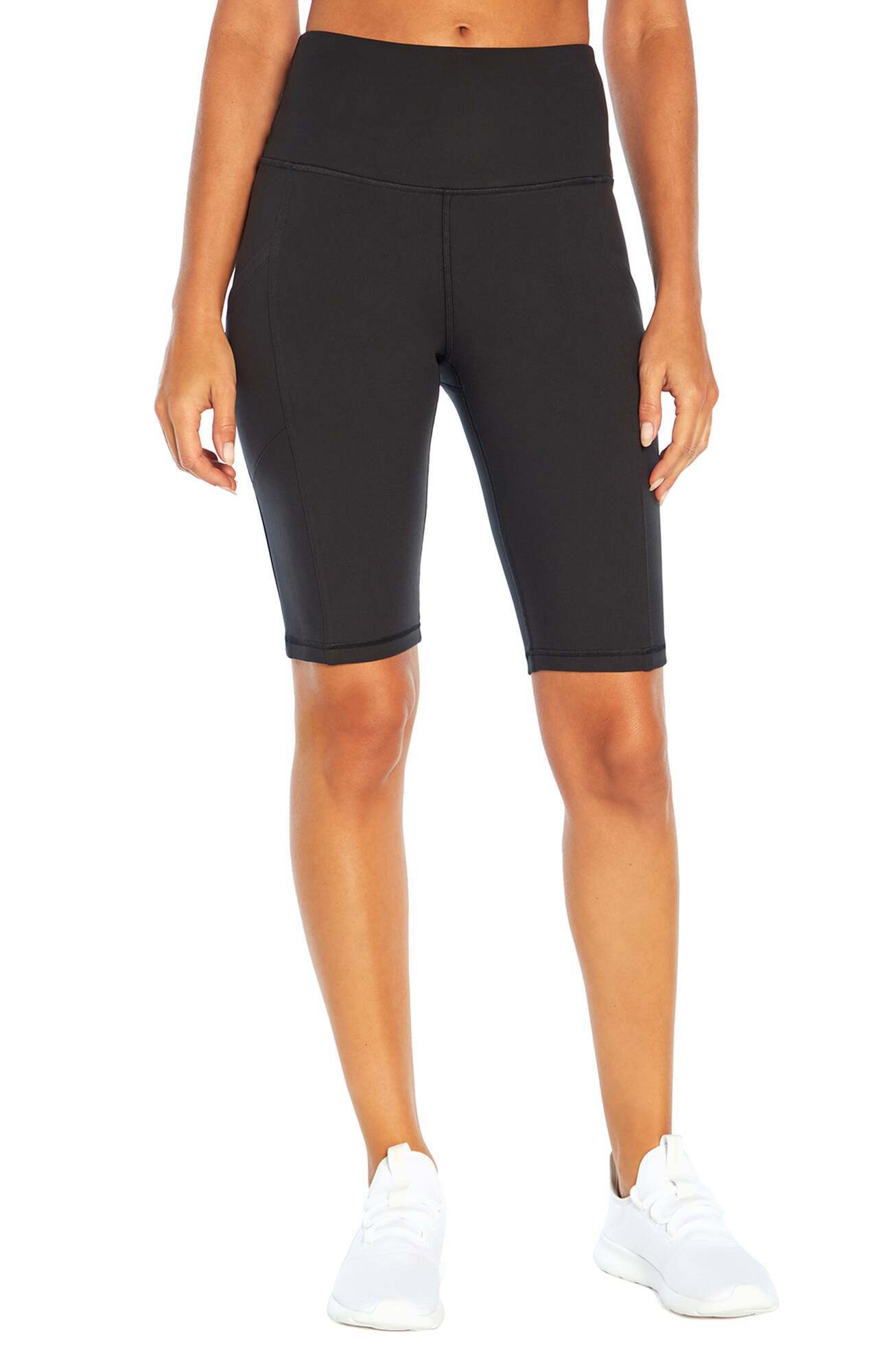 Olivia Side Pocket Tummy Control Bermuda Shorts, alternate angle view, showing visible design features and texture of the soft knit fabric..