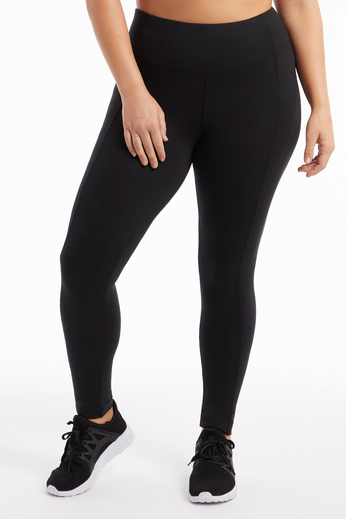High-Rise Tummy Control Leggings (Plus Size), front view, showing visible design features and texture of the stretch knit fabric..