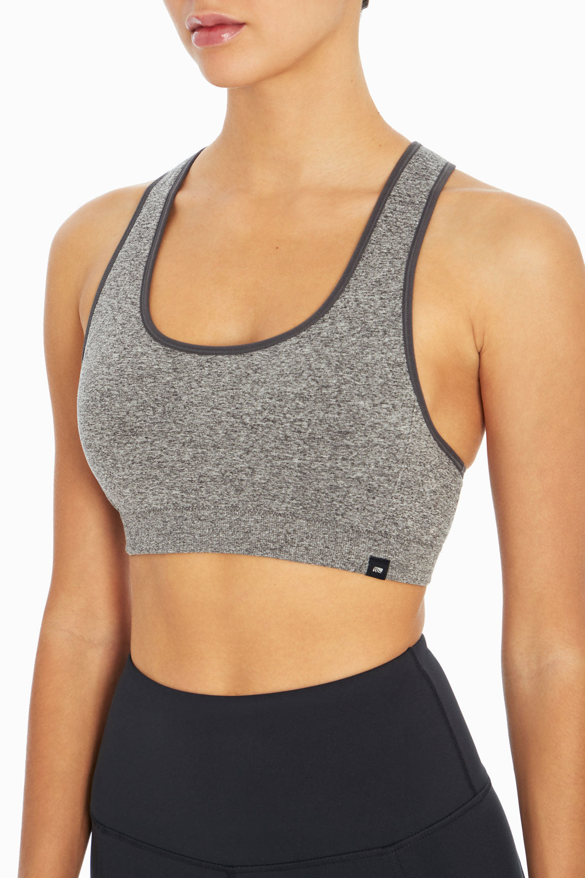 Haley Seamless Sports Bra, alternate angle view, showing visible design features and texture of the soft knit fabric..