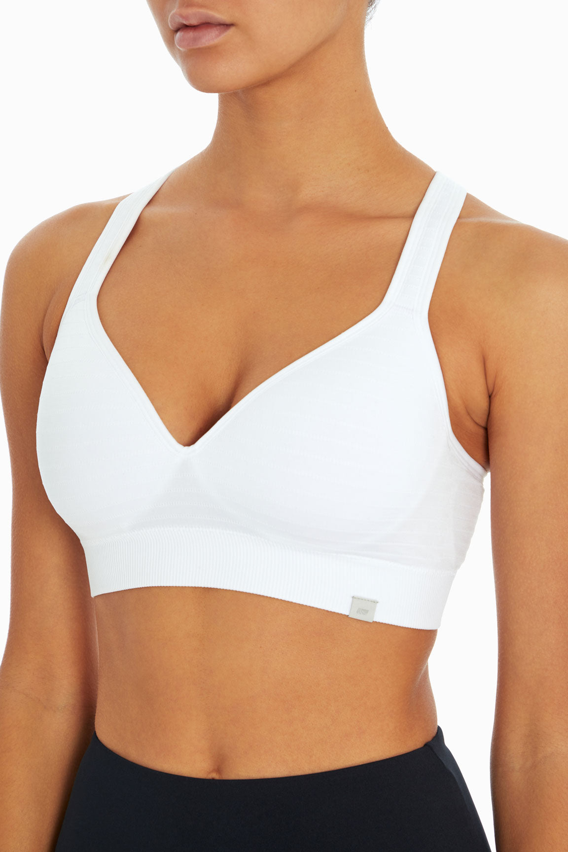 Johanna Seamless Molded Sports Bra, alternate angle view, showing visible design features and texture of the soft knit fabric..
