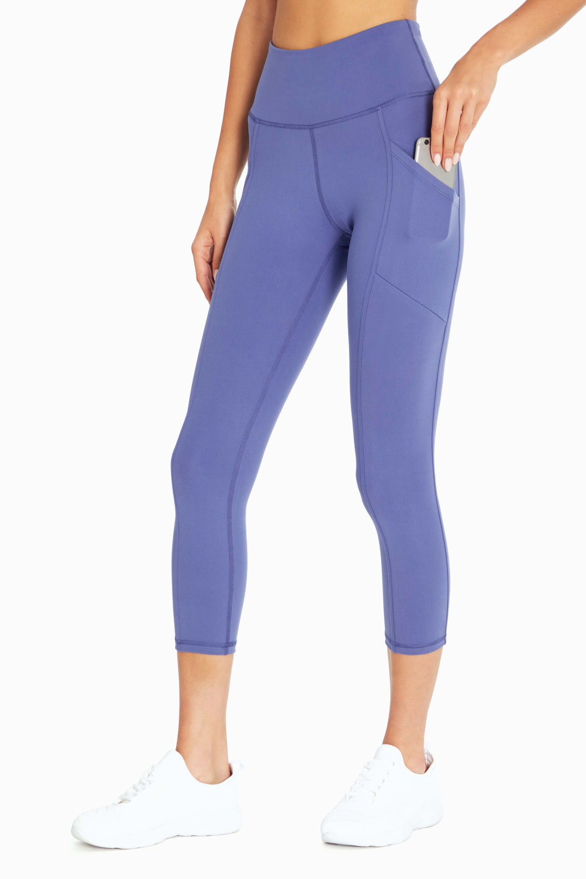 Drew Side Pocket Tummy Control Mid Calf Capri, alternate angle view, showing visible design features and texture of the soft knit fabric..