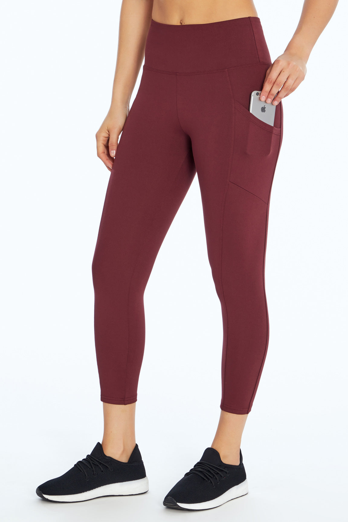 Drew Side Pocket Tummy Control Mid Calf Capri, alternate angle view, showing visible design features and texture of the soft knit fabric..