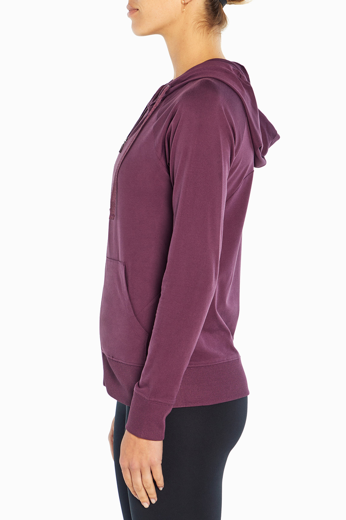 Mona Jacket, alternate angle view, showing visible design features and texture of the smooth woven fabric..