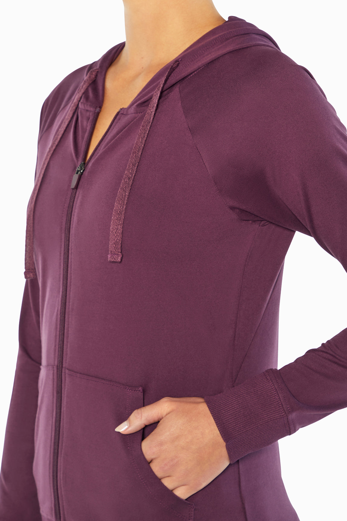 Mona Jacket, alternate angle view, showing visible design features and texture of the smooth woven fabric..