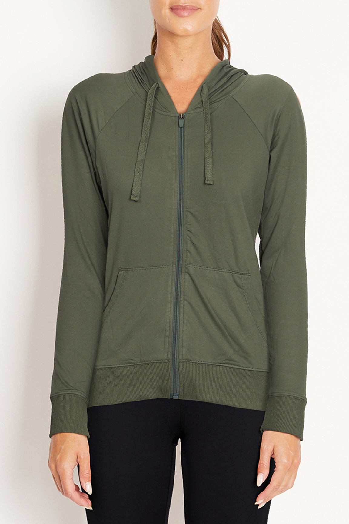 Mona Jacket, alternate angle view, showing visible design features and texture of the smooth woven fabric..