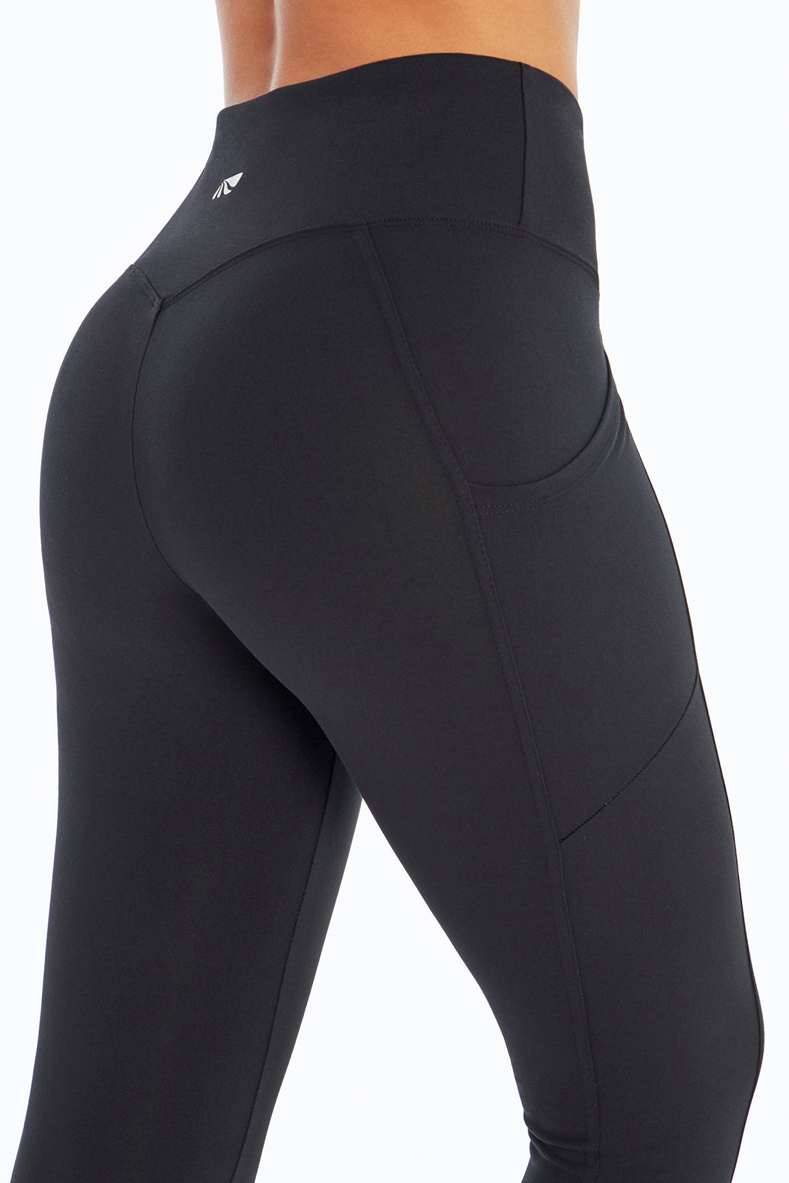 Cameron Side Pocket Tummy Control Legging, alternate angle view, showing visible design features and texture of the stretch knit fabric..