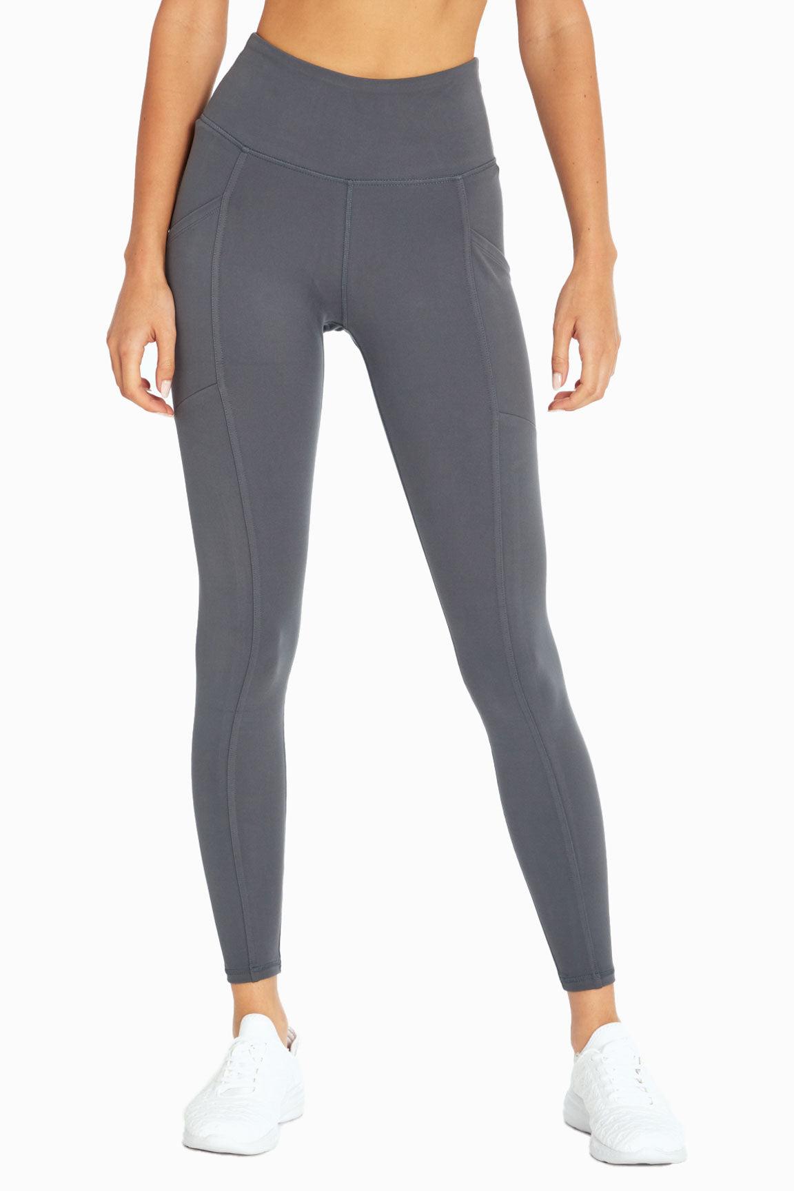 Cameron Side Pocket Tummy Control Legging, alternate angle view, showing visible design features and texture of the stretch knit fabric..