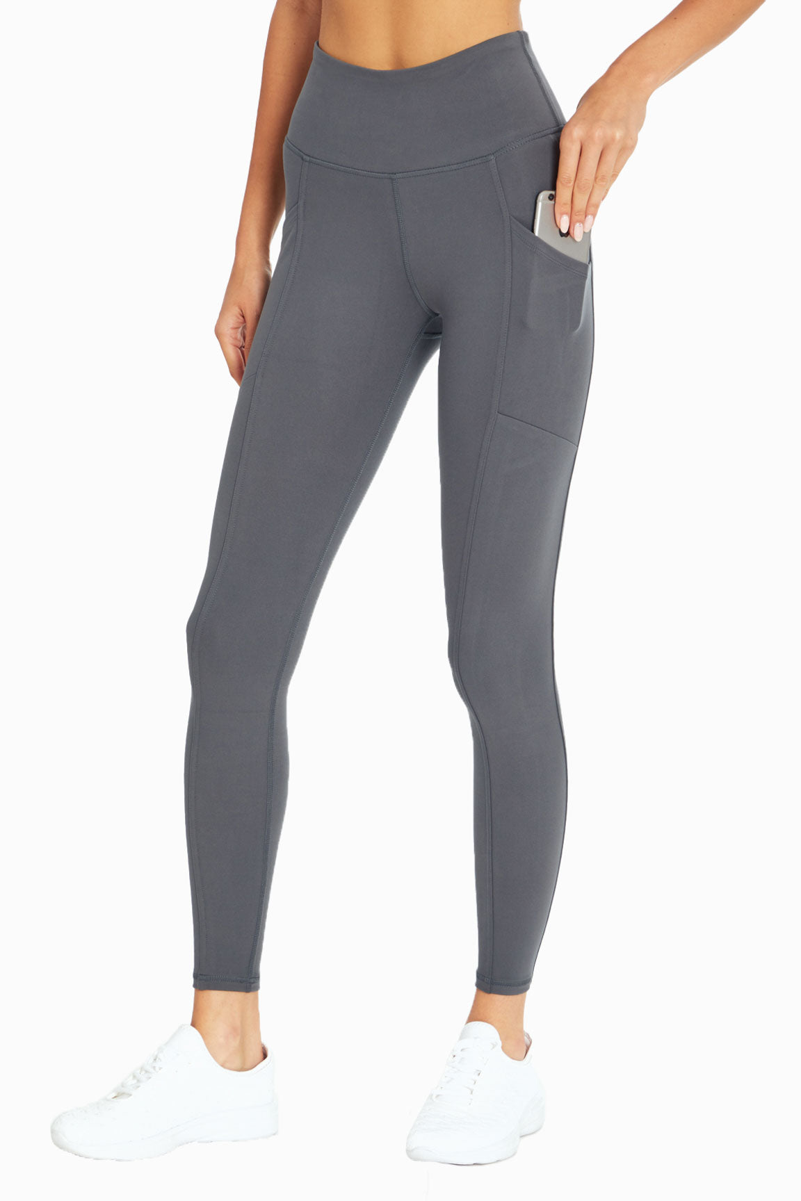 Cameron Side Pocket Tummy Control Legging, alternate angle view, showing visible design features and texture of the stretch knit fabric..