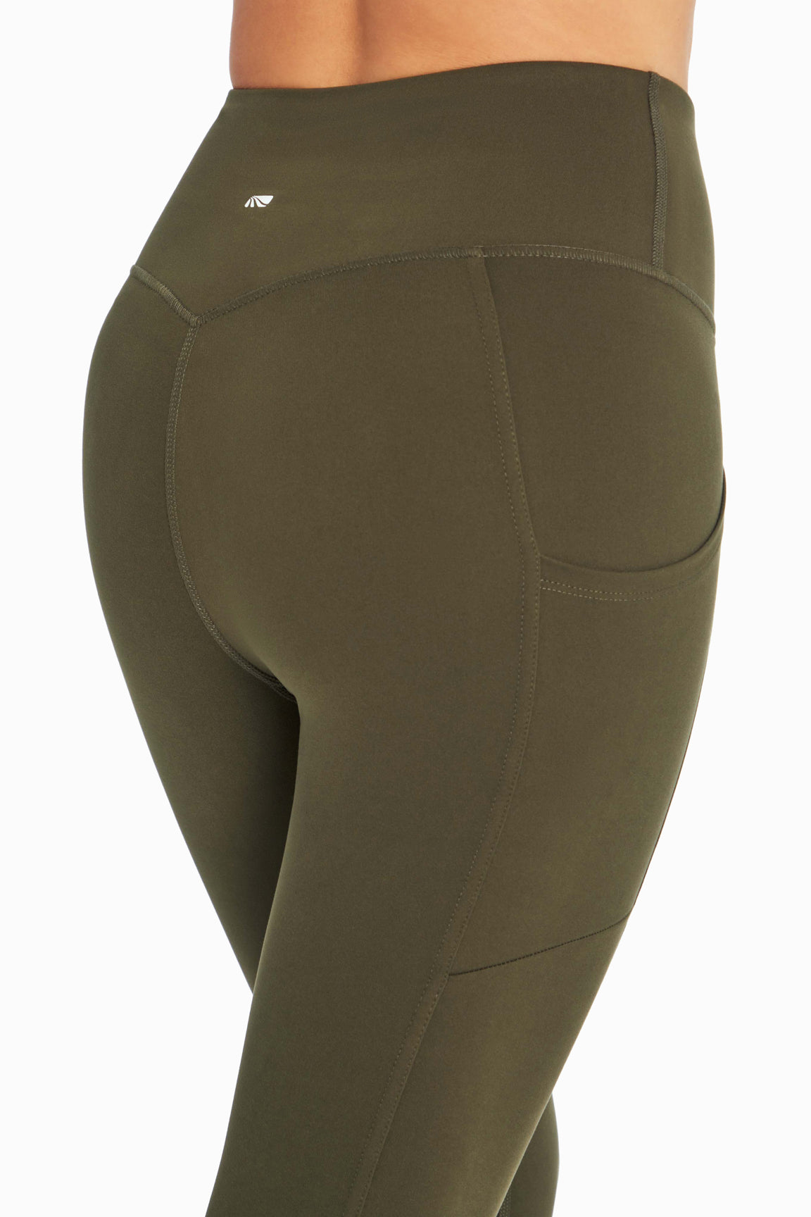 Cameron Side Pocket Tummy Control Legging, alternate angle view, showing visible design features and texture of the stretch knit fabric..