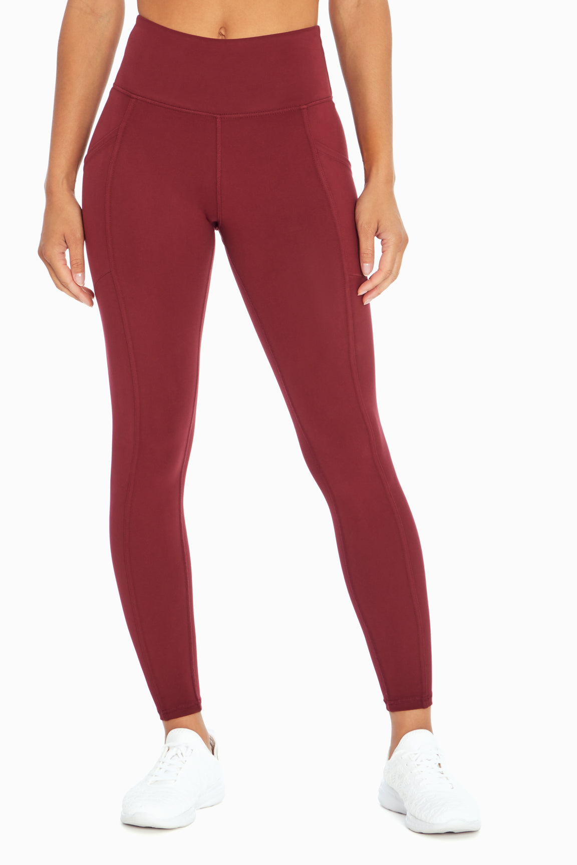 Cameron Side Pocket Tummy Control Legging, alternate angle view, showing visible design features and texture of the stretch knit fabric..