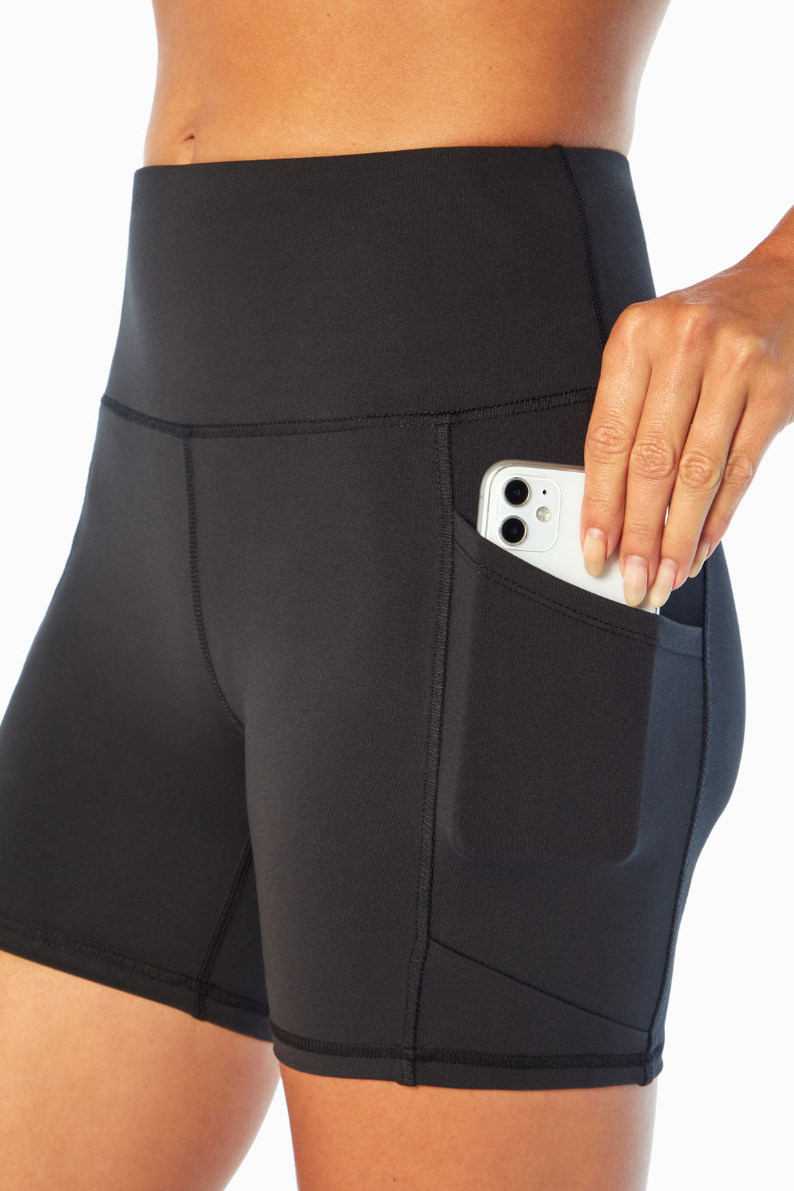 Linnette Side Pocket Tummy Control Short, alternate angle view, showing visible design features and texture of the soft knit fabric..