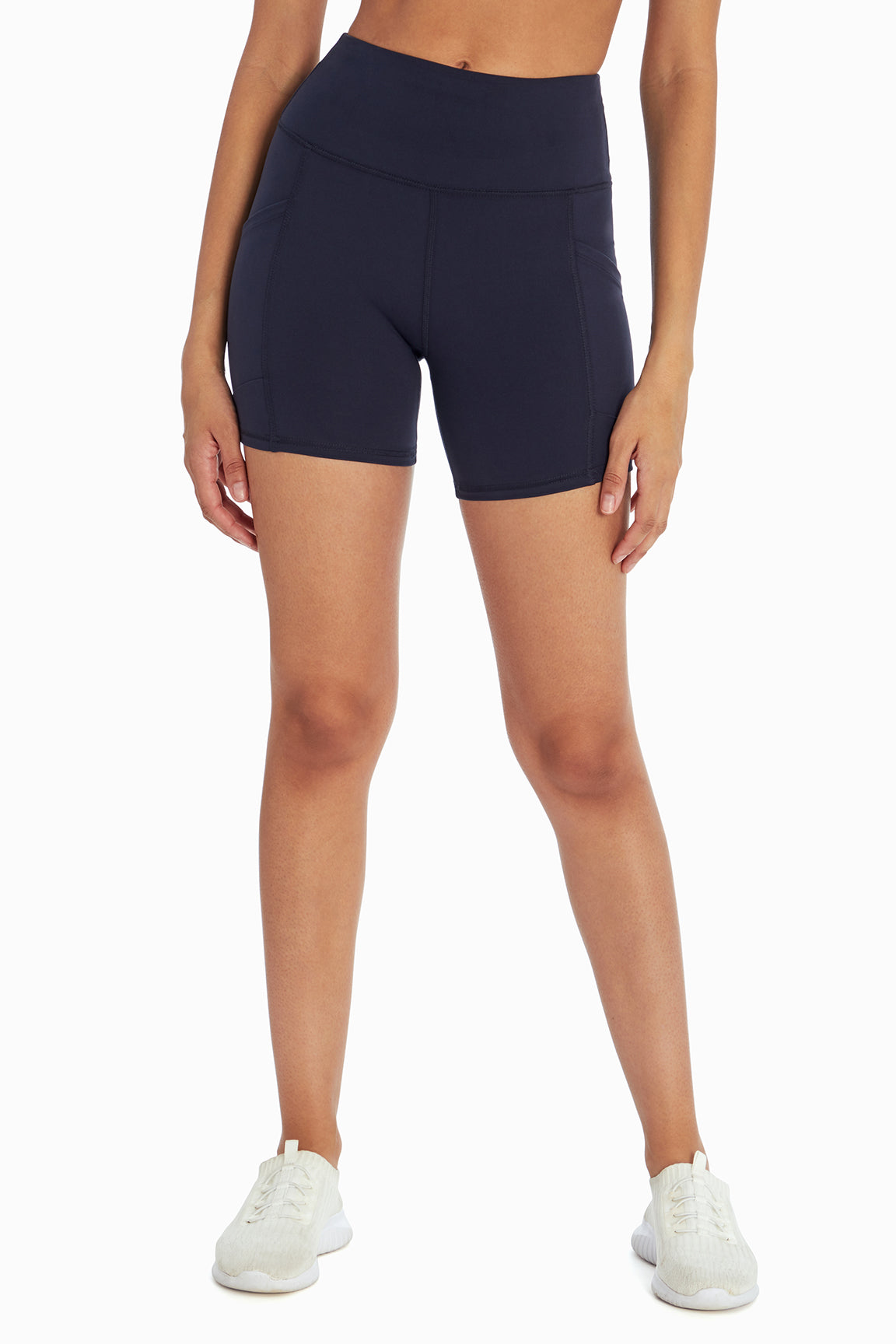 Linnette Side Pocket Tummy Control Short, front view, showing visible design features and texture of the soft knit fabric..