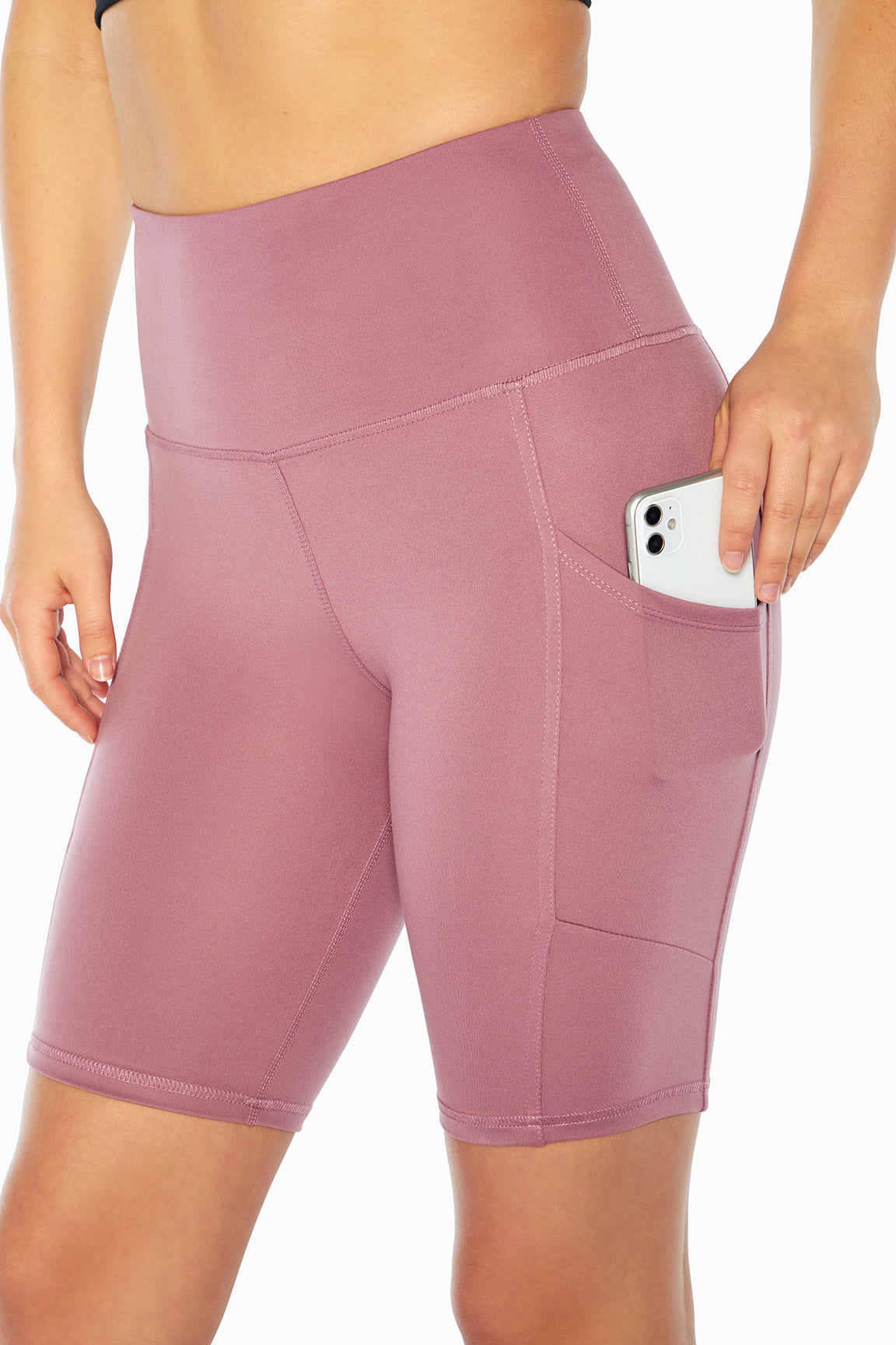 Brenda Side Pocket Tummy Control Bermuda, alternate angle view, showing visible design features and texture of the soft knit fabric..