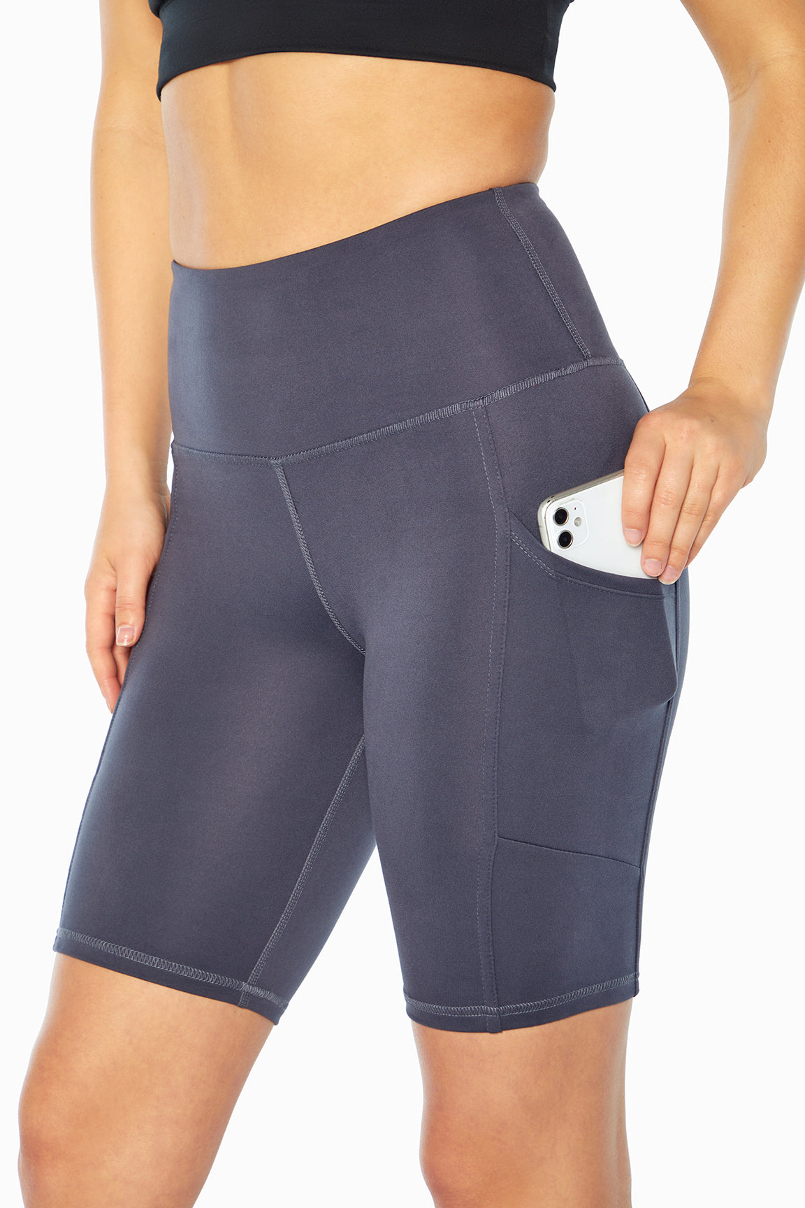 Brenda Side Pocket Tummy Control Bermuda, alternate angle view, showing visible design features and texture of the soft knit fabric..