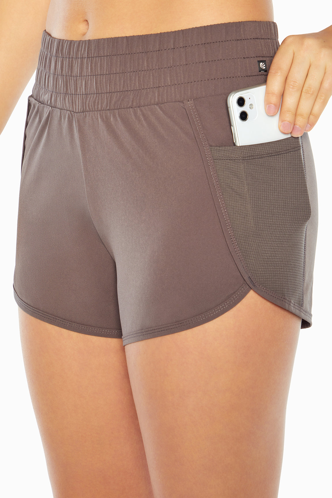 Lydia Short, alternate angle view, showing visible design features and texture of the soft knit fabric..