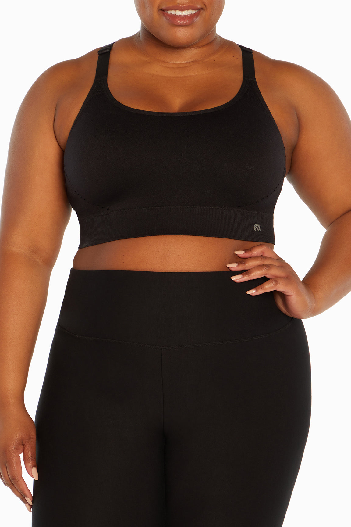 Alyssa Seamless Sports Bra (Plus Size), alternate angle view, showing visible design features and texture of the soft knit fabric..