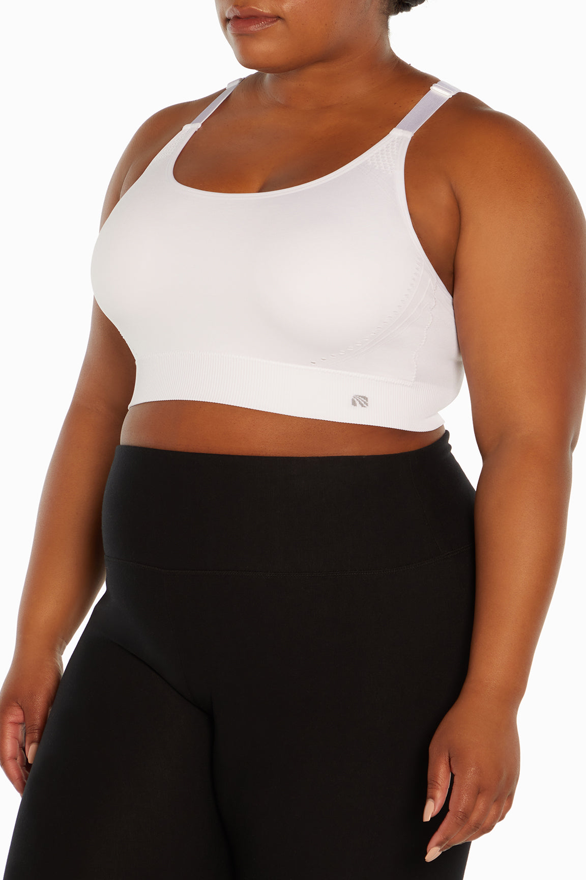 Alyssa Seamless Sports Bra (Plus Size), front view, showing visible design features and texture of the soft knit fabric..