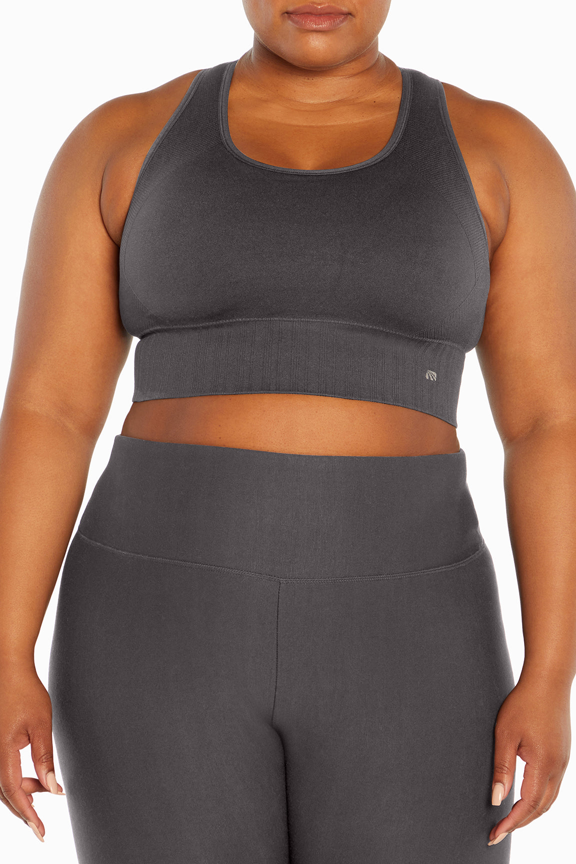 Cathy Seamless Sports Bra (Plus Size), alternate angle view, showing visible design features and texture of the soft knit fabric..