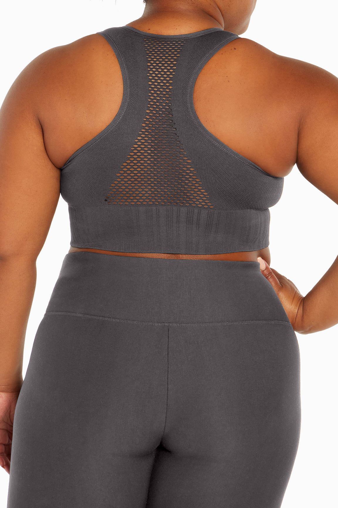 Cathy Seamless Sports Bra (Plus Size), alternate angle view, showing visible design features and texture of the soft knit fabric..