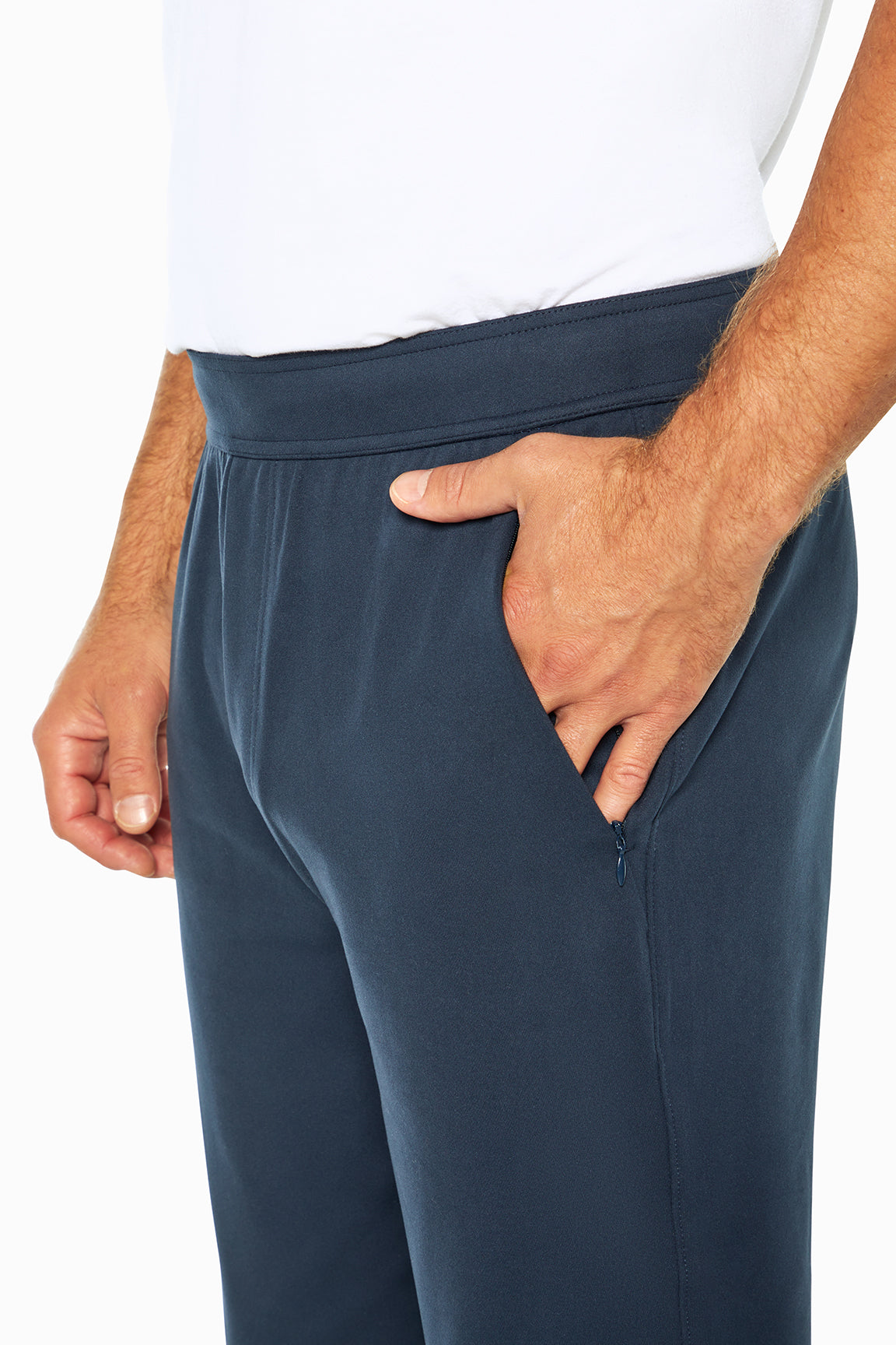 Balance Collection For Men Commuter Pant, close-up view of fabric and stitching, showing visible design features and texture of the durable stretch.. 