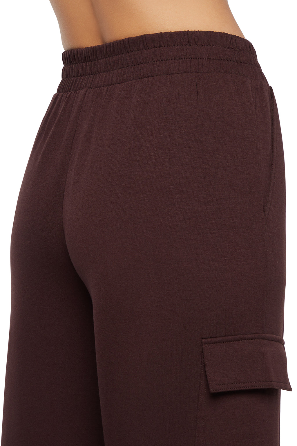 Balance Collection Emory Wide Pant, side view showing pocket placement, showing visible design features and texture of the durable stretch fabric.. #color_chocolate-plum
