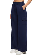 Balance Collection Emory Wide Pant, alternate angle view, showing visible design features and texture of the durable stretch fabric.. #color_peacoat