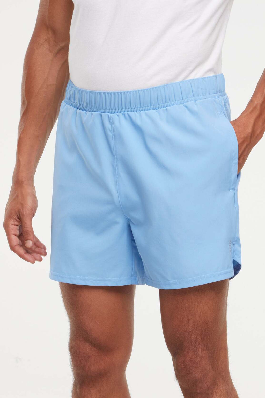 Balance Collection For Men Miguel Short, alternate angle view, showing visible design features and texture of the soft knit fabric.. #color_lichen-blue