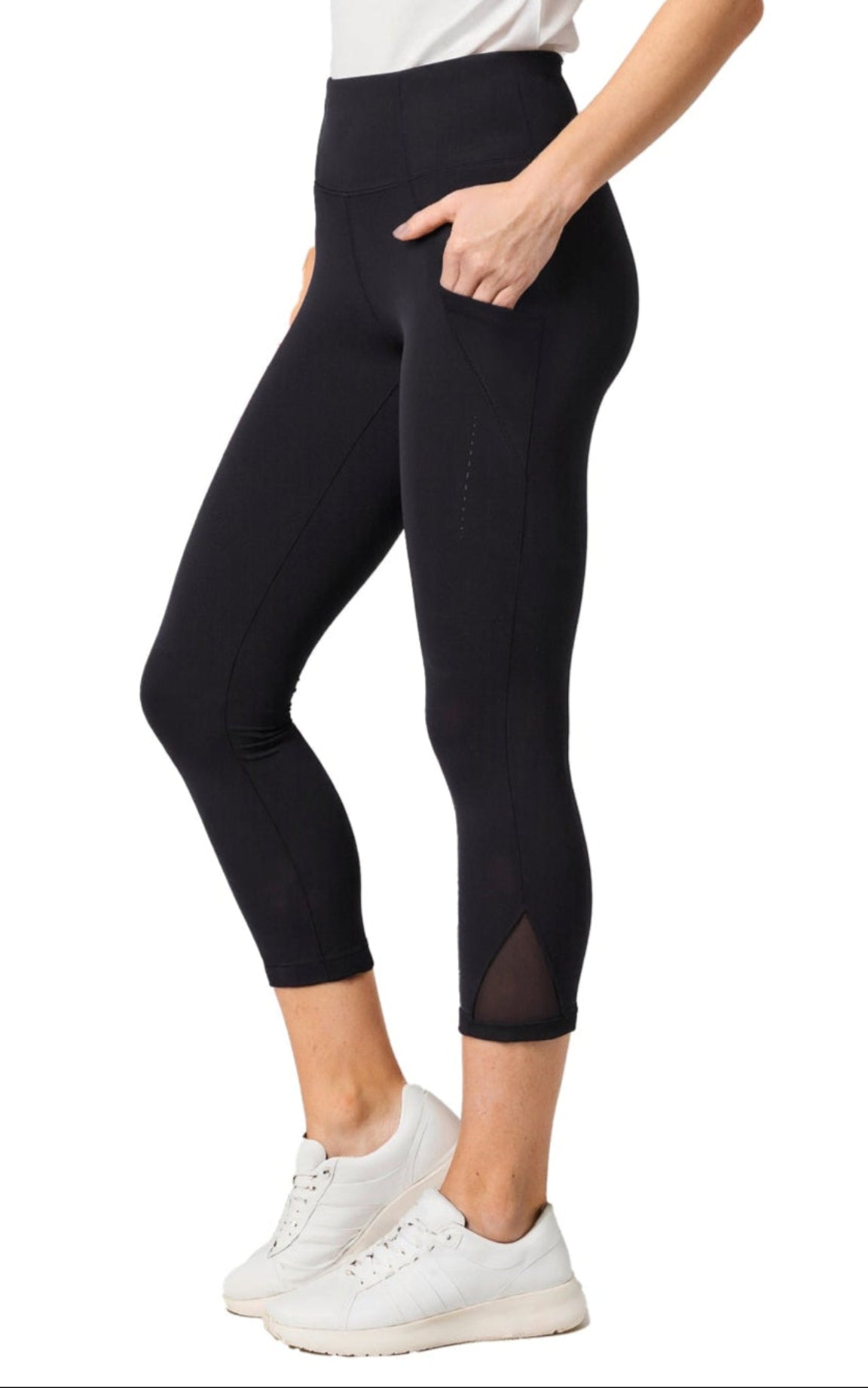 Balance Collection Jenny Side Pocket Mid Calf Capri, front view, showing visible design features and texture of the soft knit fabric.. 