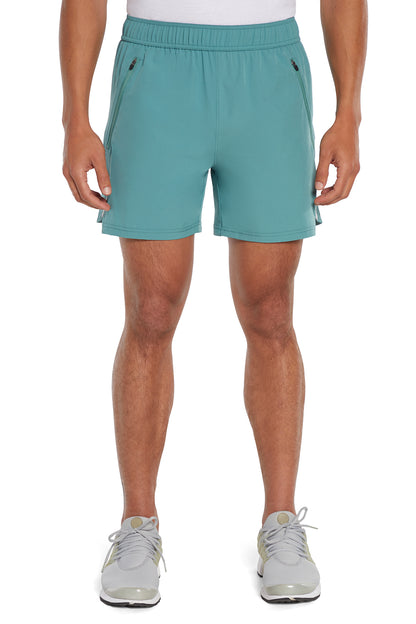 Balance Collection For Men Distance Short - Sagebrush Green, close-up view of fabric and stitching, showing visible design features and texture of.. 