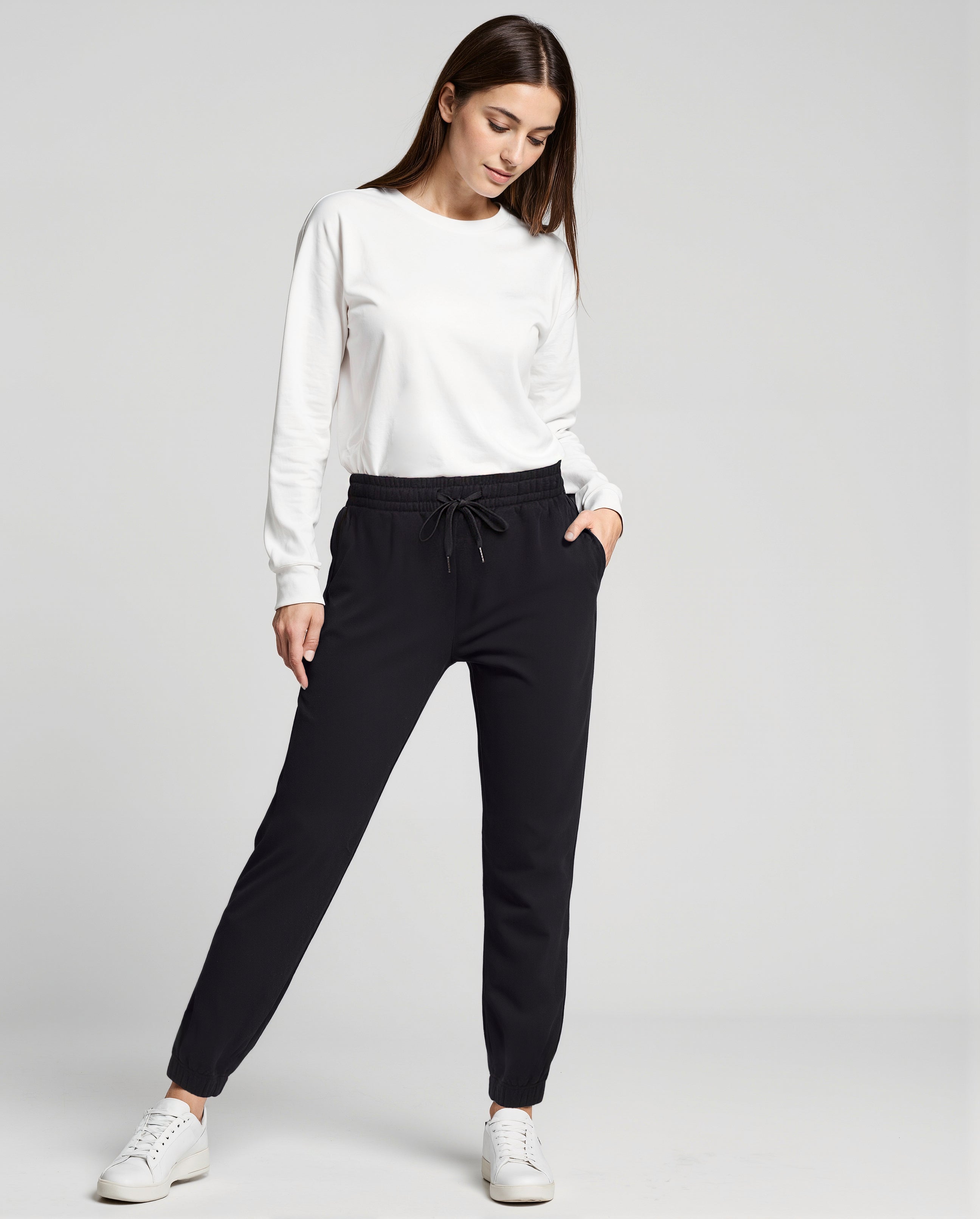 Camila Jogger, close-up view of fabric and stitching, showing visible design features and texture of the soft knit fabric.. 