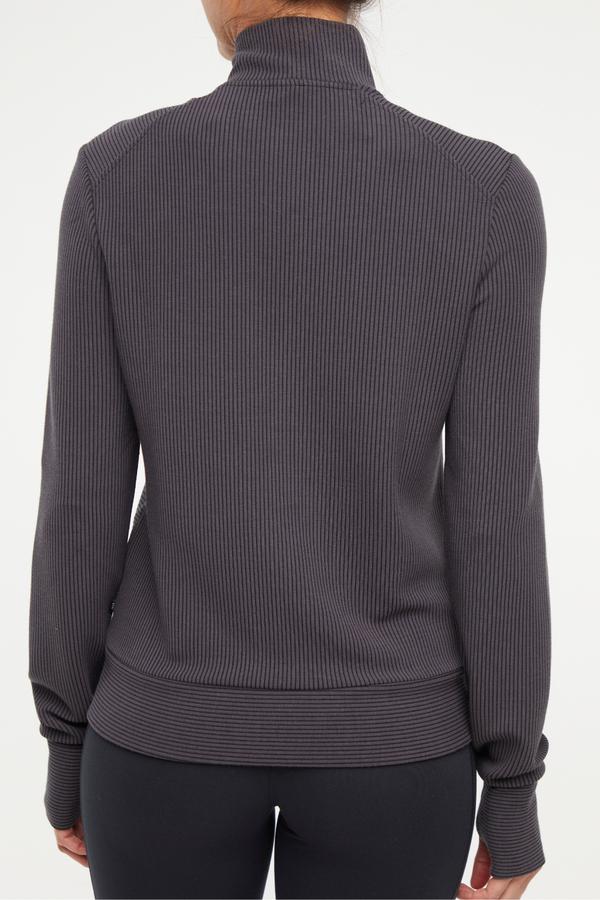 Paige Full Zip Jacket, alternate angle view, showing visible design features and texture of the smooth woven fabric.. 