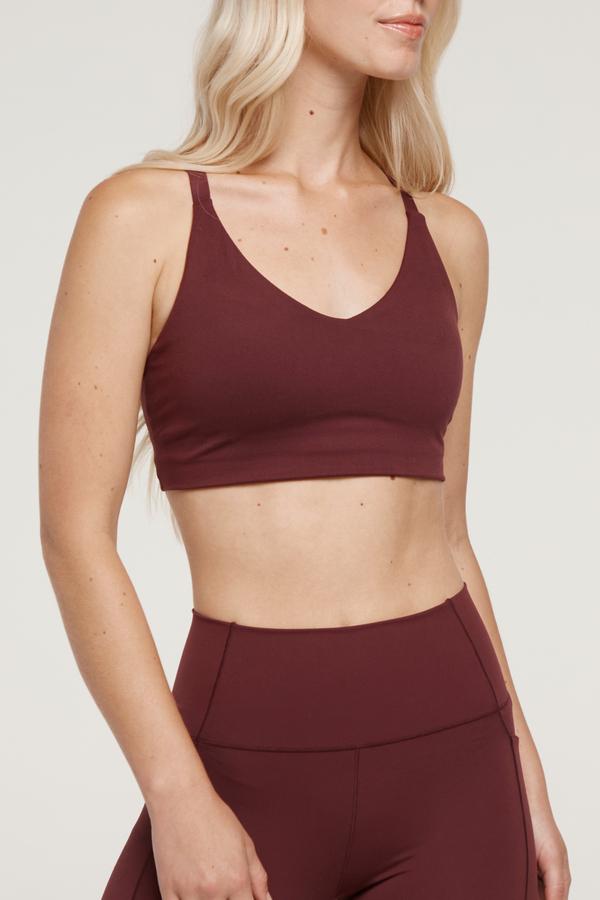 Clarissa Sports Bra, alternate angle view, showing visible design features and texture of the soft knit fabric.. 