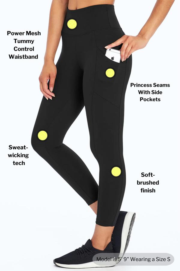 Drew Side Pocket Tummy Control Mid Calf Capri, close-up view of fabric and stitching, showing visible design features and texture of the soft knit.. 