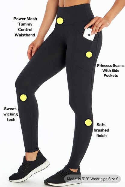 Cameron Side Pocket Tummy Control Legging, alternate angle view, showing visible design features and texture of the stretch knit fabric.. 