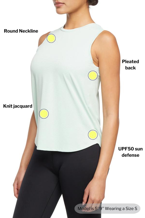 Lily Tank, back view, showing visible design features and texture of the soft knit fabric.. 